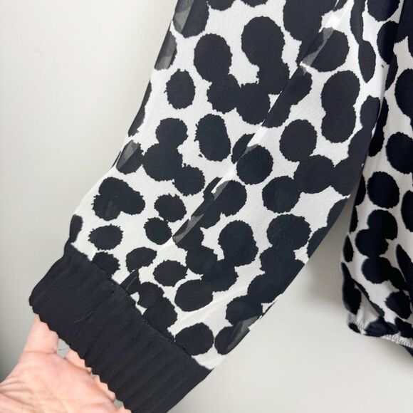 DIANE VON FURSTENBERG | Mikino Colorblock Pleated Dot Print Top Women’s Size 14 - Picture 5 of 10